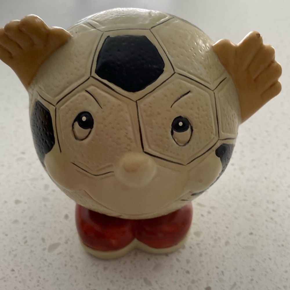 Hand-painted soccer ball ref player round piggy bank coin